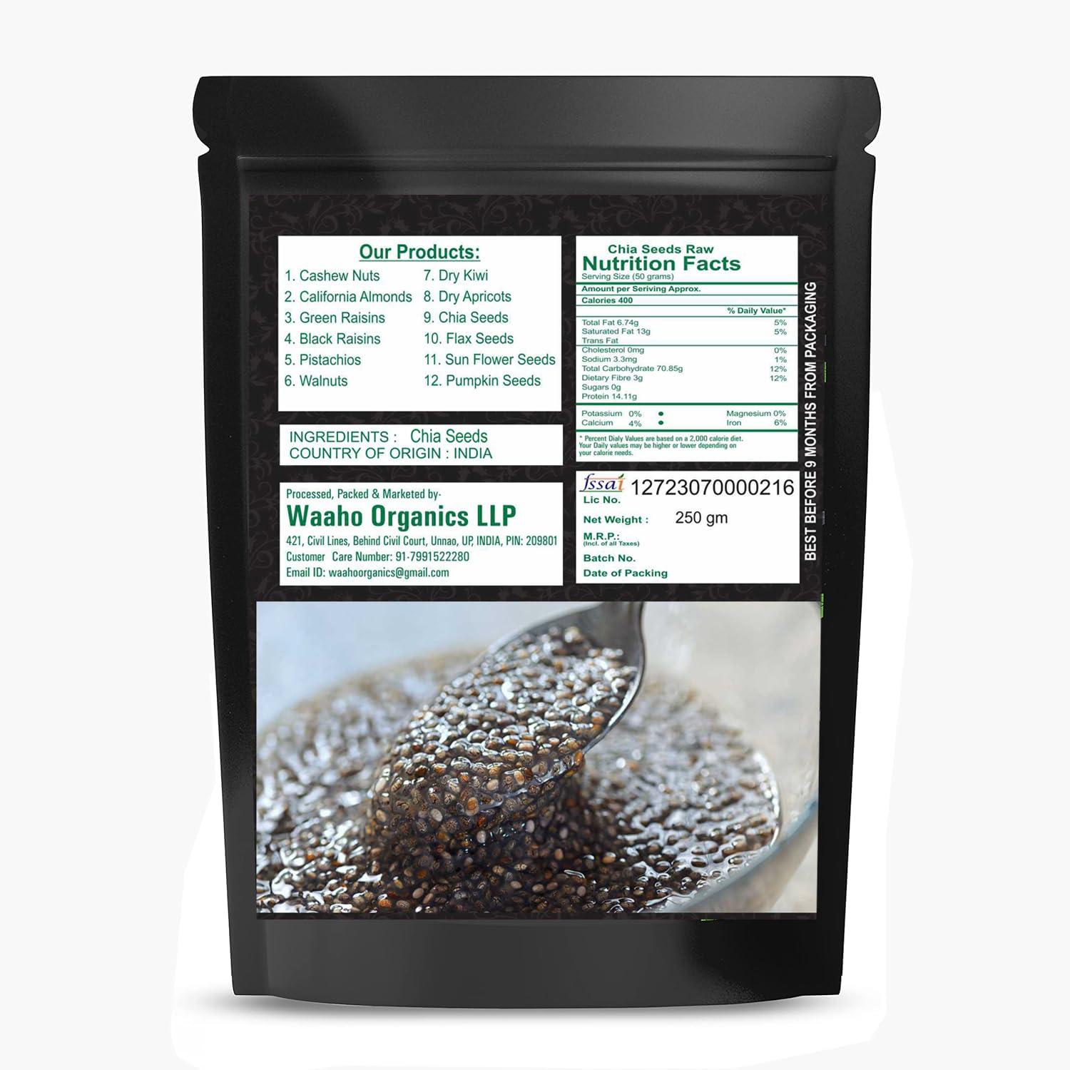 WAAHO WAAHO Chia Seeds 250 gram, Organic Raw Whole chia seeds packet of 250 gram