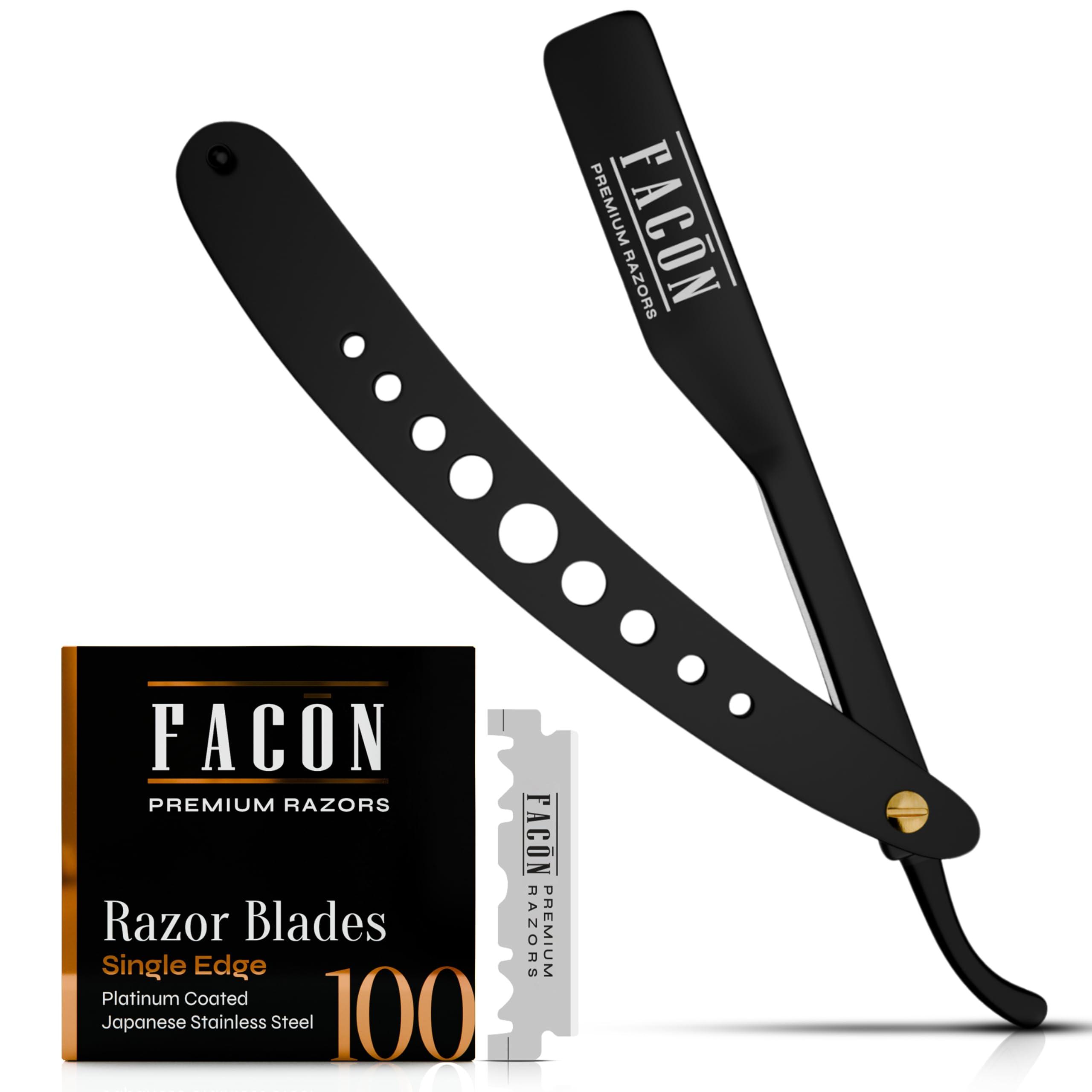 FACON Facón Professional Straight Edge Barber Razor/Rasoirs/Rasoi with Adjustable Tension Screw - Salon Grade Quality Cut Throat Shavette - Japanese Stainless Steel - Black & Gold Limited Edition Gift Box
