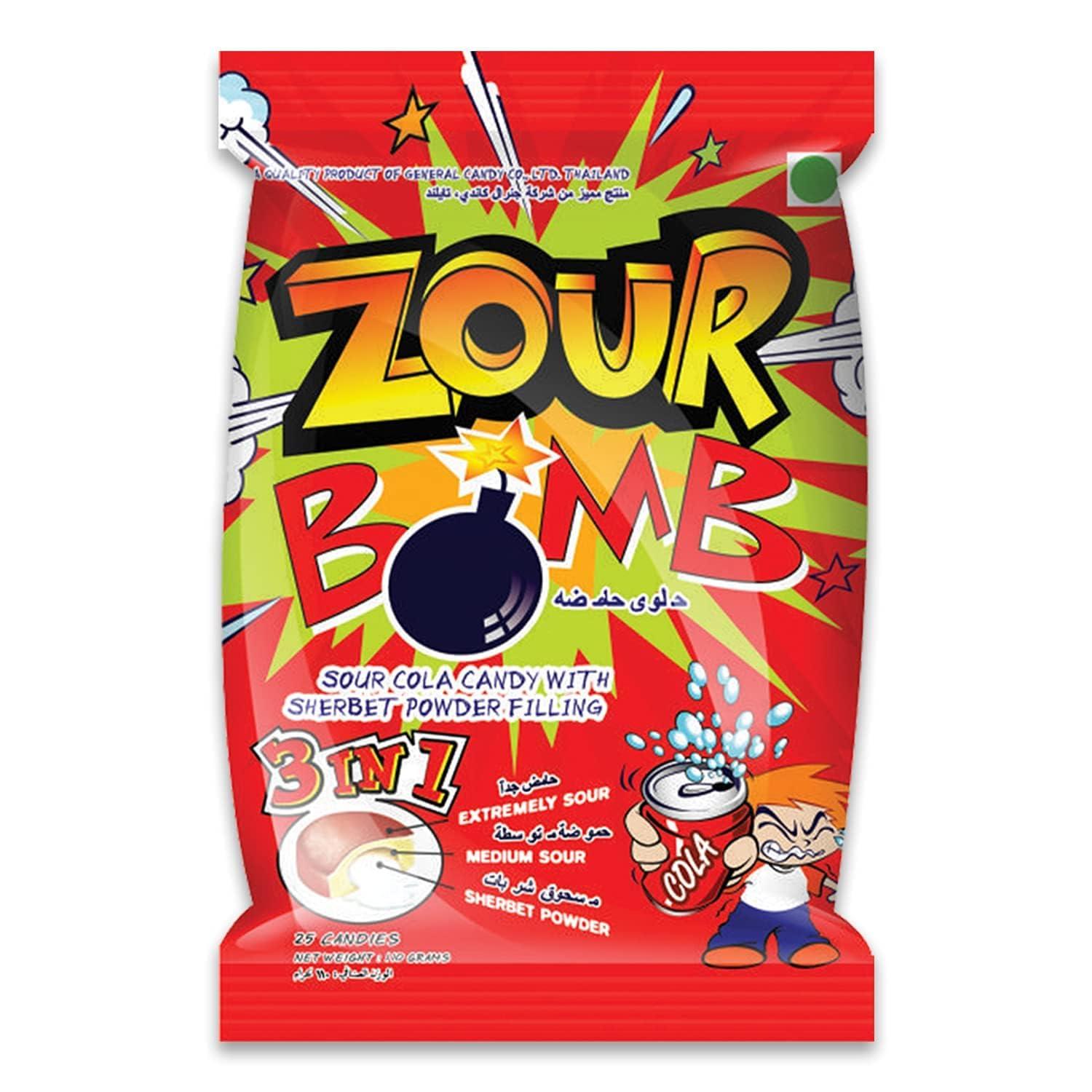 Zour Bomb Zour Bomb Sour Candy Combo Pack of 4 (Cola & Lemon) 110g each, Candies from Thailand, Share with Friends & Family