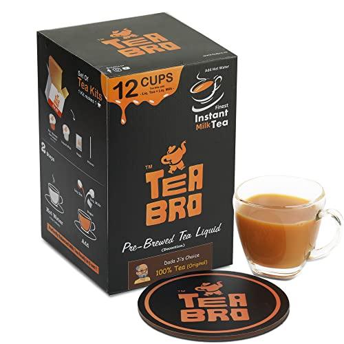 TEA BRO TEA BRO 100% Assam Tea (Original) | Pre-Brewed Tea Liquid Decoction (Concentrate) | Just Add Hot Water | 12 Tea Kits with (Liq. Tea + Liq. Milk + Sugar) - DadaJi's Choice, 100% Tea (Original)