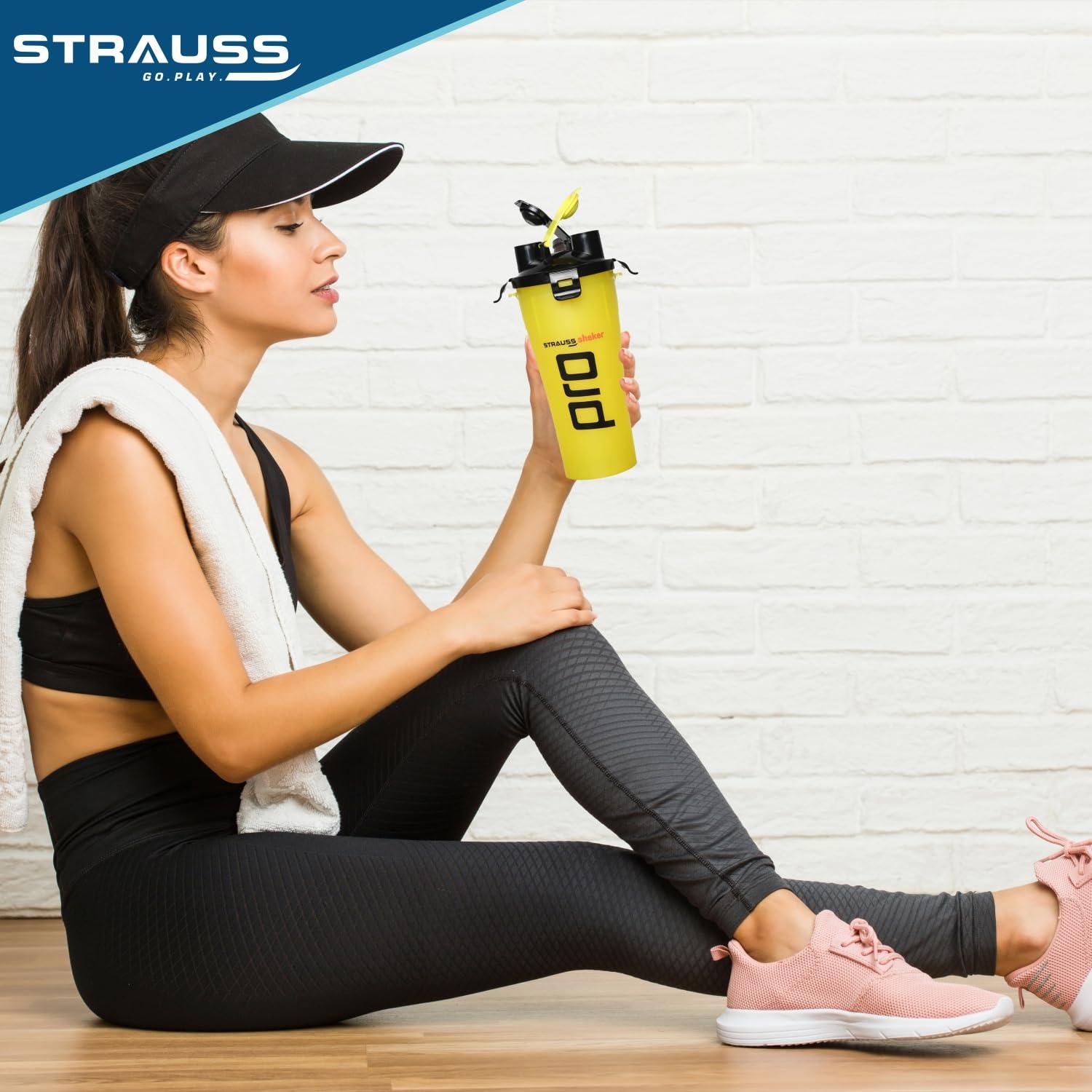 STRAUSS STRAUSS Dual Shaker Pro | Pre & Post Protein Shake On the Go | Leakproof and BPA-Free Material | Dual Shaker Bottle | Protein Shaker Bottle for Gym | Suitable for Both Men and Women, 700ml,(Yellow)