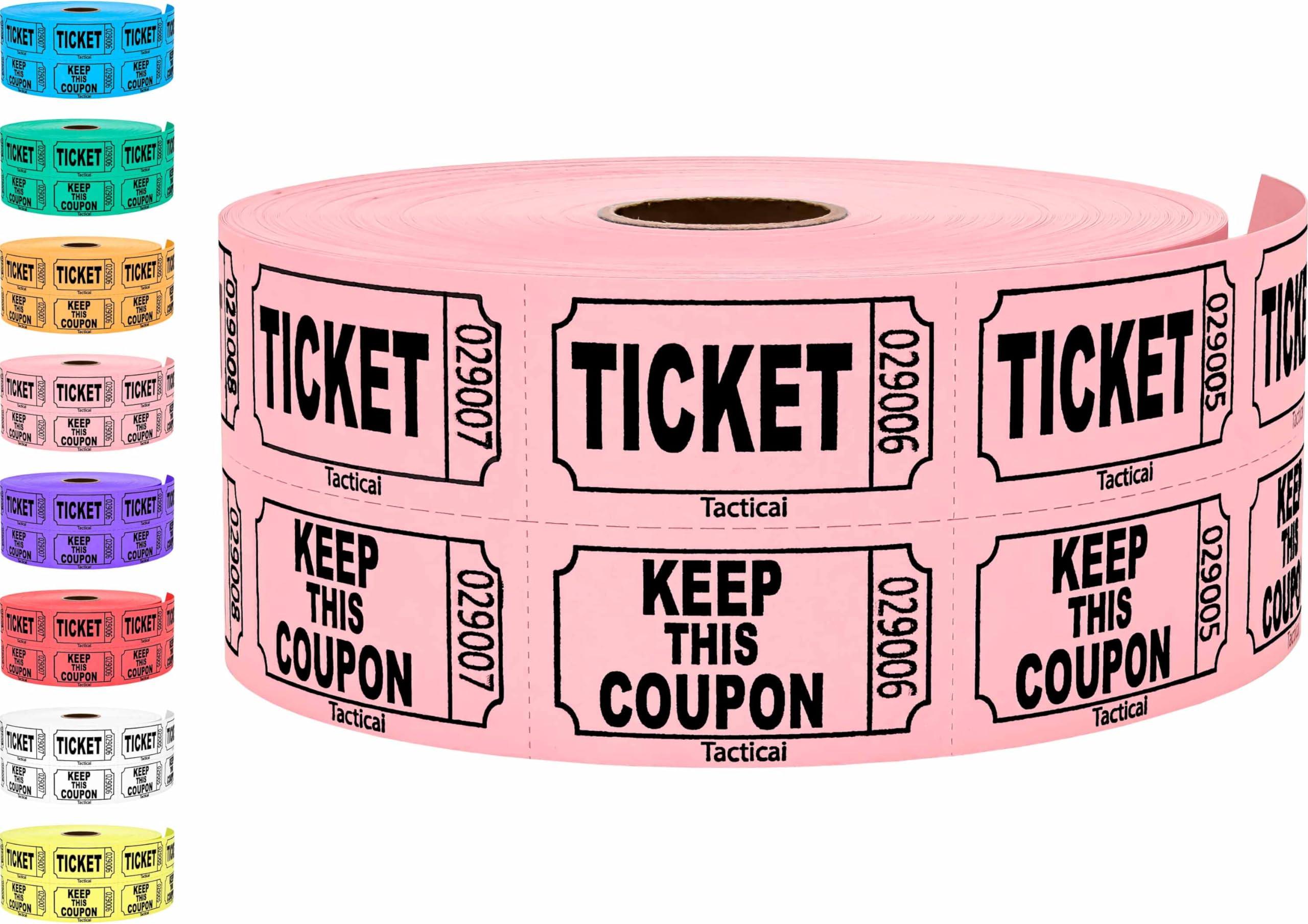 Tacticai 1000 Tacticai Raffle Tickets, Pink (8 Color Selection), Double Roll, Ticket for Events, Entry, Class Reward, Fundraiser & Prizes