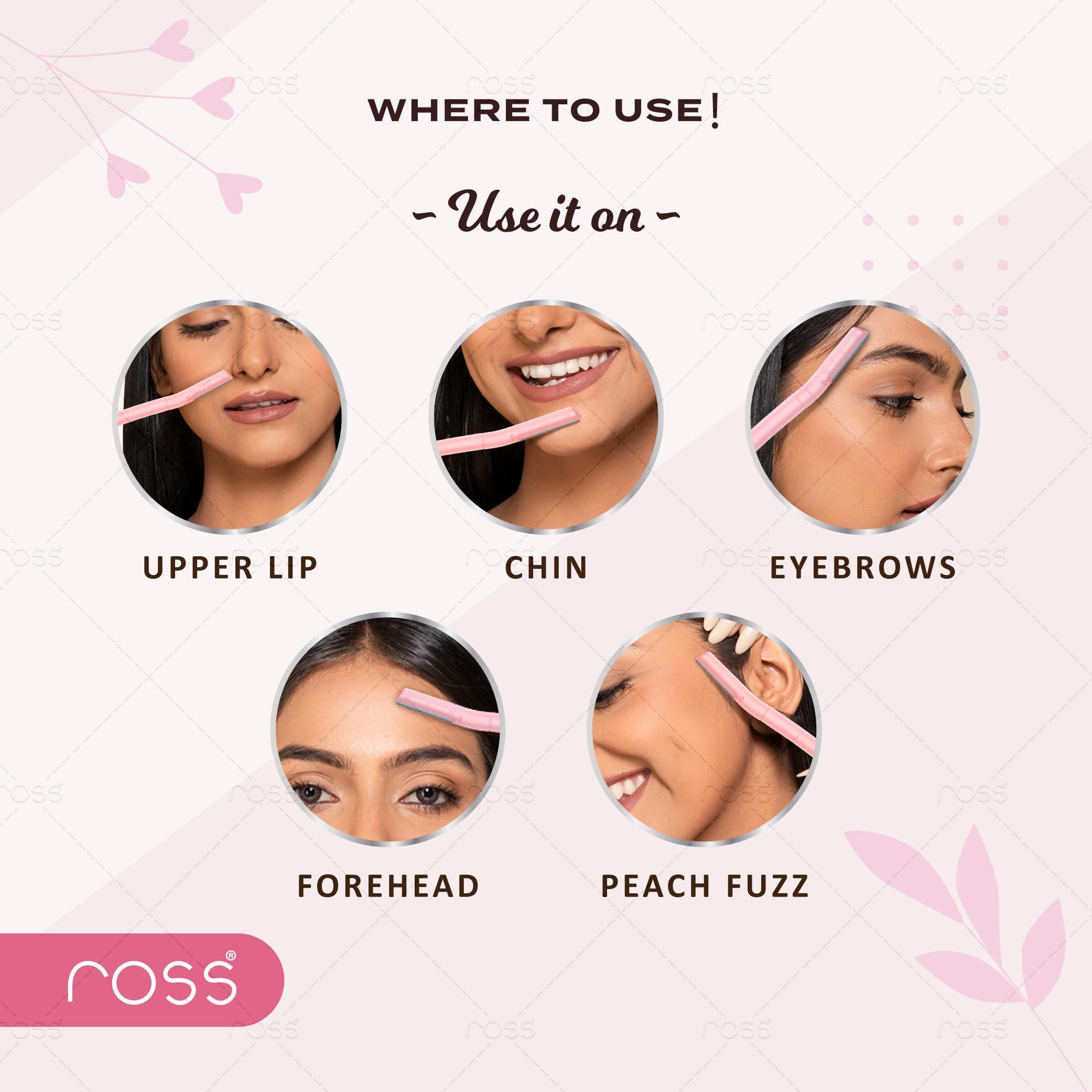 Ross Ross Facial Razor for Women | SEALED PACK | Instant & Pain Free Hair Removal | Eyebrows, Upper Lip, Forehead, Peach Fuzz, Chin, Sideburns(Packof3)