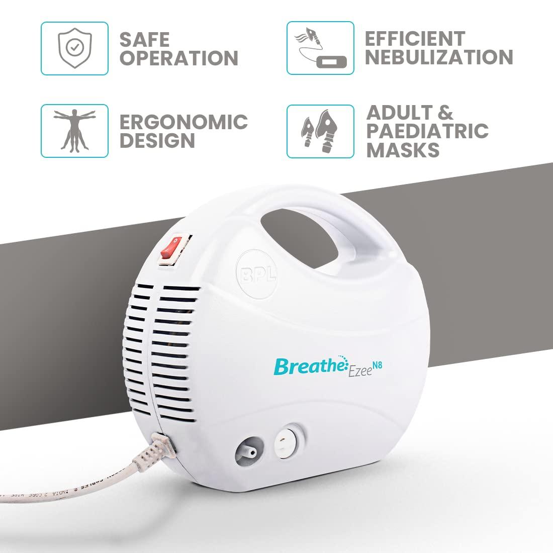 BPL Medical Technologies BPL Medical Technologies Breathe Ezee N8 Nebulizer Low Noise Compressor Nebuliser Machine Kit (White)