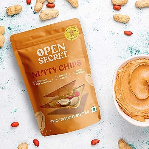 Open Secret Open Secret Spicy Peanut Butter Chips (Pack of 30)| Baked, Not Fried| Spicy Peanut Butter Nutty Dry Fruit Sandwich | Rich in Protein Less Fat | Healthy Diet Snack Pack