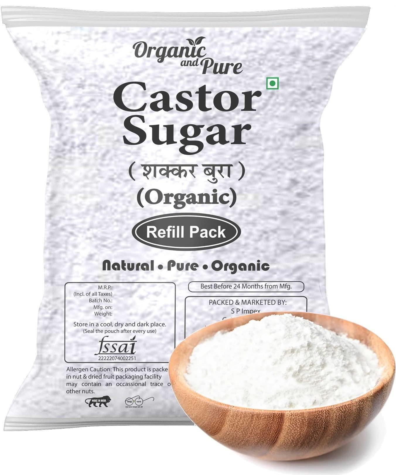 Organic and Pure Oragnic and Pure Castor Sugar | Bura Sugar Powder | Desi Shakkar Burada | Chini Ka Bura | Crushed Sugar (for Baking) (Refill Pack) 900g