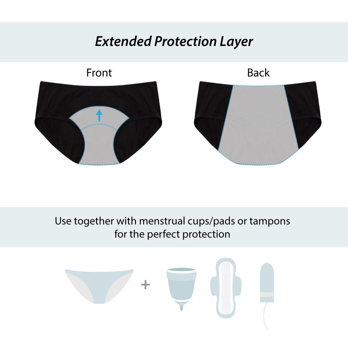 GLAMORAS GLAMORAS Women's Organic Cotton Period Menstrual Sanitary Leakproof Protective Panties Underwear(Pack of 2) Black/Beige, Qty 2, Free Size
