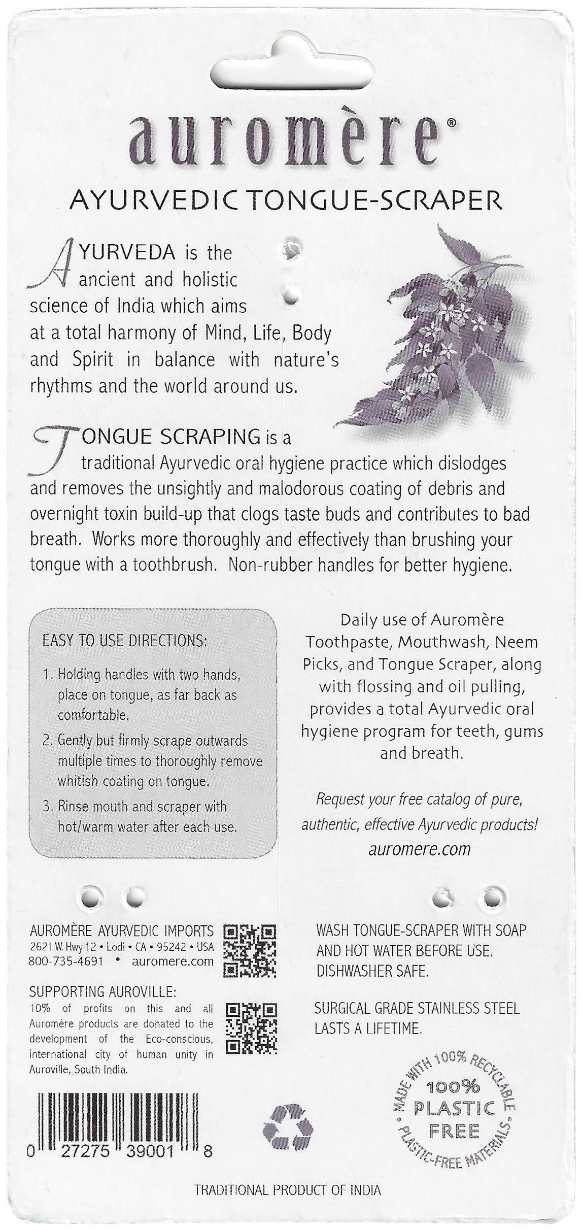 Auromere Auromere Tongue Cleaner, Ancient Oral Hygiene, Eco Friendly, Zero Waste, Stainless Steel, Eliminate Bad Breath (1 Pack)