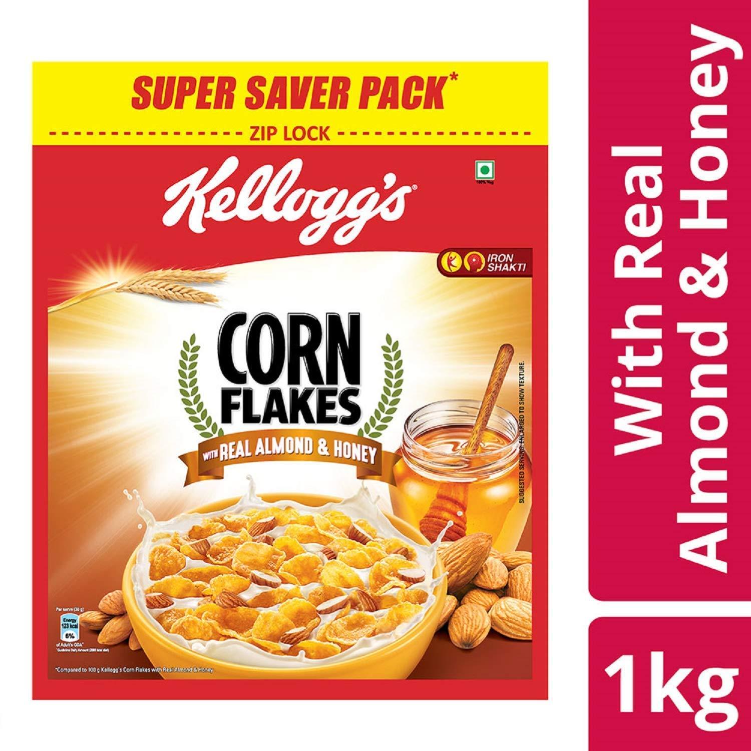 Kellogg's Kellogg\'s Combo, Corn Flakes Real Almond And Honey, 1 Kg And Kellogg\'S Muesli With 20% Nuts Delight Pouch, 750 G