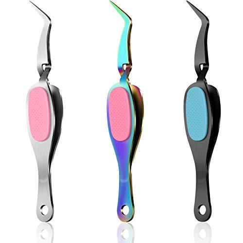 Honoson 3 Pieces Craft Tweezers Stainless Steel Tweezers Soft-Grip Precision Tweezers Crossing Lock Curved Tweezers Pointed Tip Tweezers for Eyelash Extensions Nail Salon Beading Jewelry Tool