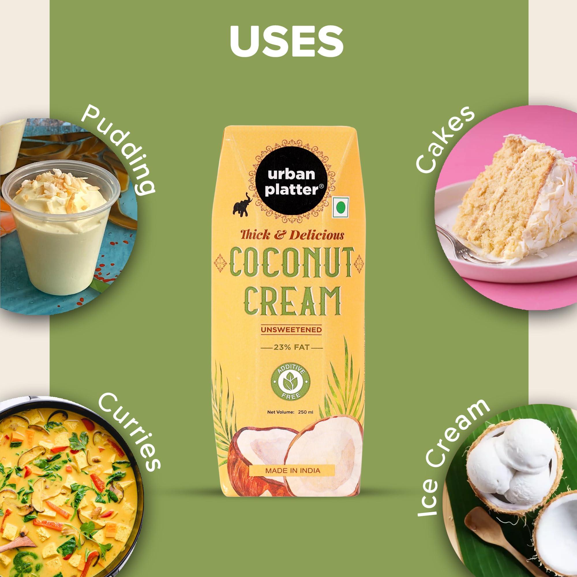 urban platter Urban Platter Unsweetened Coconut Cream, 250ml [ 23% Fat, Additive-Free, Made in India, 100% Pure & Thick, Clean Label]
