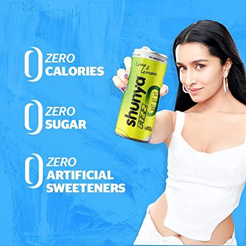 Shunya Shunya Fizz Lime & Lemon | Sugar Free Soft Drink | 0 Calories & No Aspartame | Supercharged with Green Tea & Vitamin C | Pack of 12 (300 ml X 12)