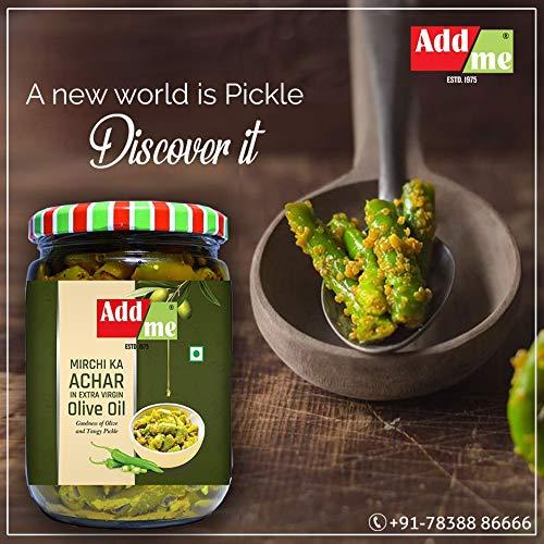 Add me Add me Home Made Green Chilli Pickles in Extra Virgin Olive Oil, 500 gm Mirch ka Achar 500gm Glass Jar