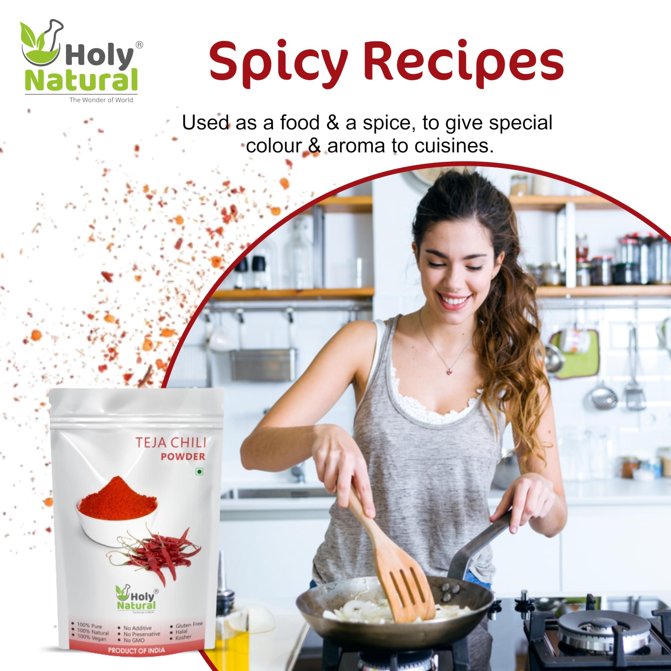 Holy Natural - The Wonder of World Holy Natural Teja Chilli Powder (250 gm), (Lal Mirch), Hot & Spice, Spice & Mild Chilli Powder, Make in Spices Sabji, Dal Tadka, Panjabi & Tandoori Dishes, Delicious &Tasty.
