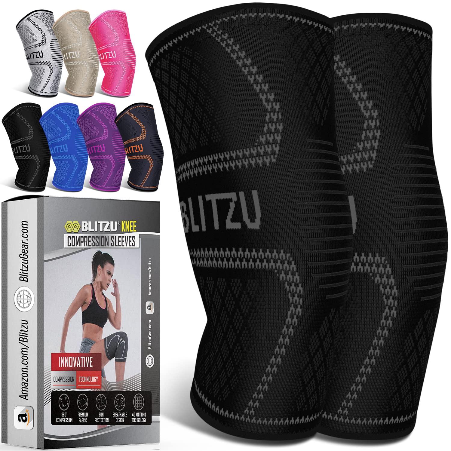 BLITZU BLITZU Flex Plus Compression Knee Brace Men and Women for Joint Pain, ACL MCL Arthritis Relief Meniscus Tear Support for Running Gym Workout Recovery Sleeves Strap Patella 7mm 5mm Neoprene Pad