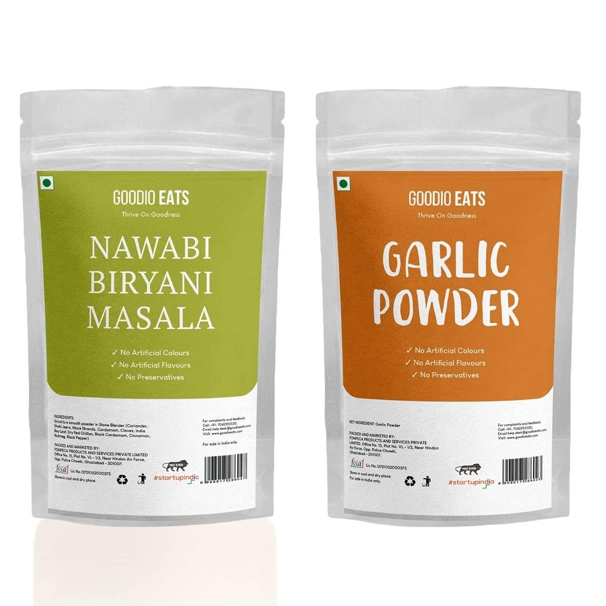 GOODIO EATS - Thrive On Goodness Goodio Eats - Thrive On Goodness Nawabi Biryani Masala and Garlic Powder 200 g - (Natural, No Preservatives, No MSG, (Pack of 1)