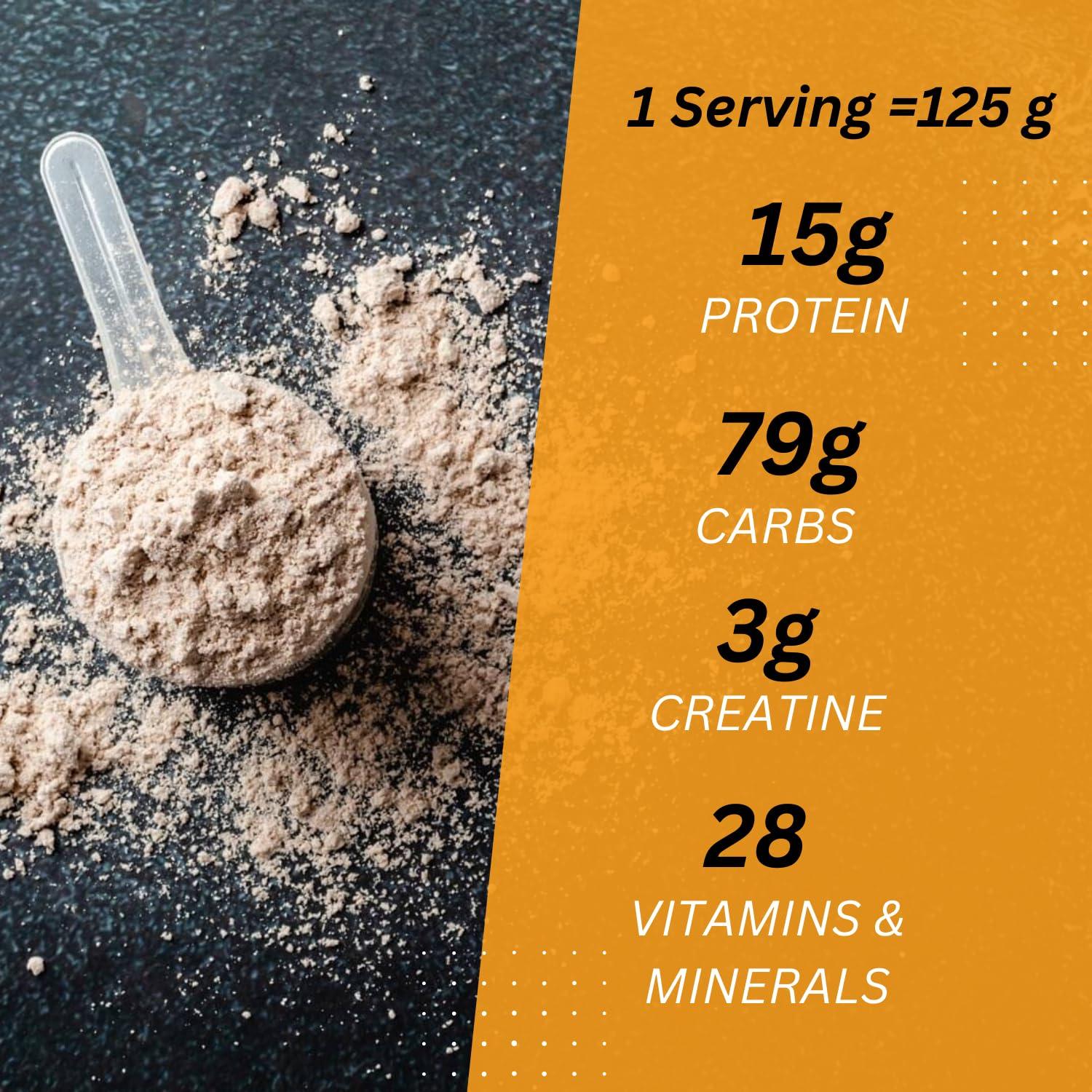 OSOAA OSOAA Bulk Mass Gainer 3Kg | (Italian Chocolate) | 15g Protein |490 Calories | Added 3g Creatine | with Digestive Enzymes | 28 Added Vitamins | For Both Men & Women