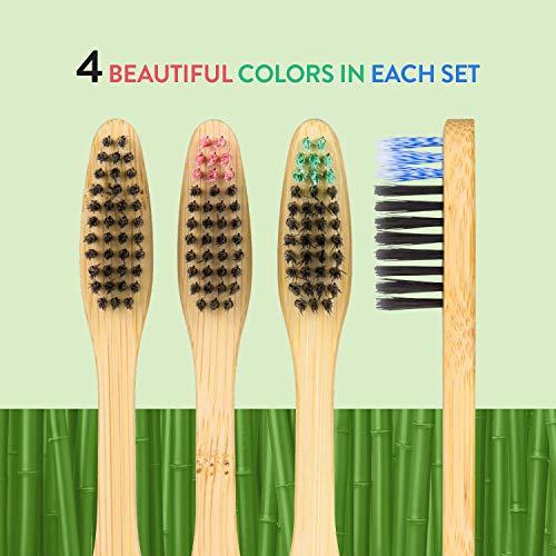 Lindo Lindo EcoGrip Charcoal Infused Bamboo Toothbrush - Soft German Made Fiber Bristles, Organic, Biodegradable and 100% Recyclable, Multi-Colored - Pack of 4