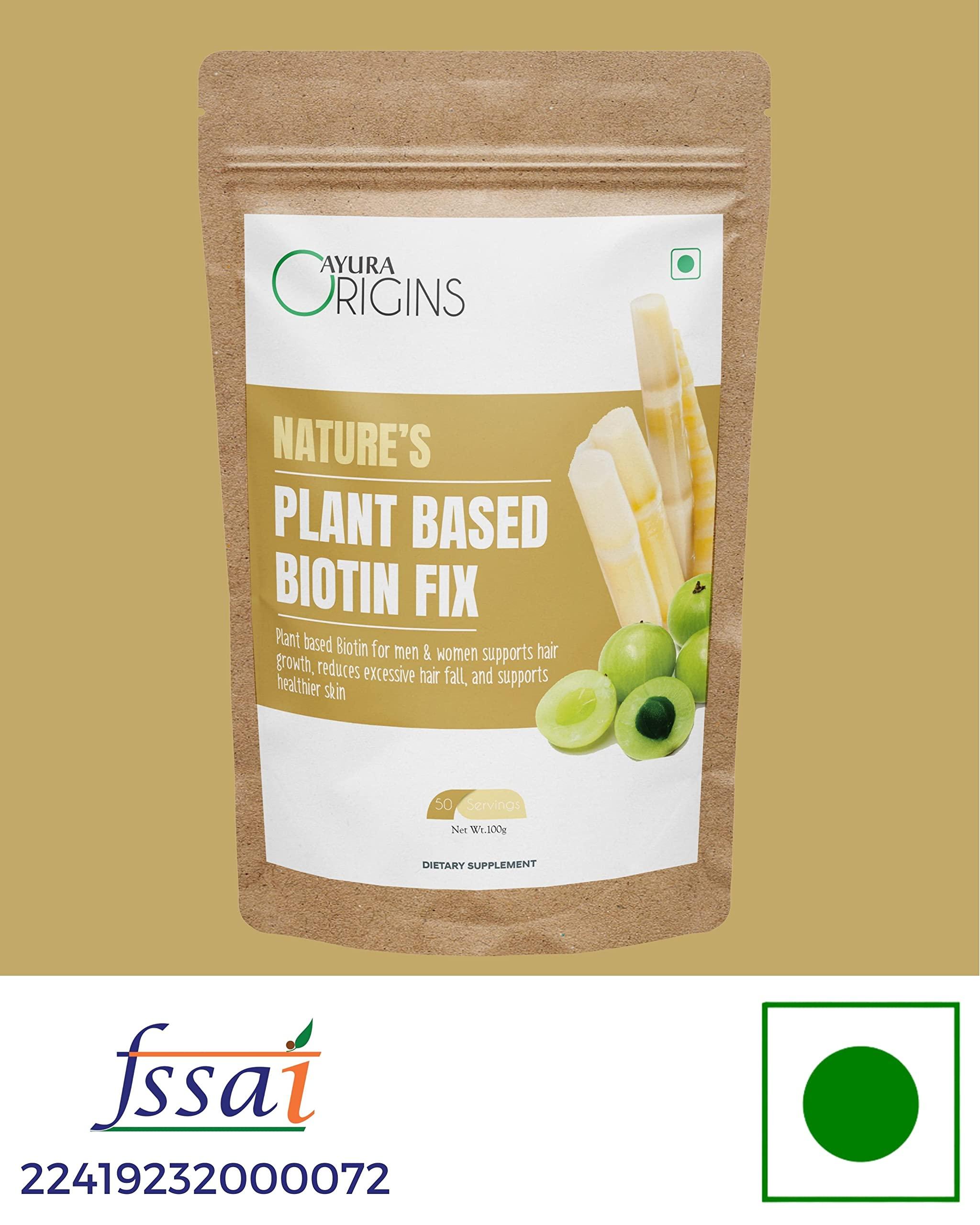 AYURA ORIGINS AYURA ORIGINS Nature\'s Plant Based Biotin Powder Fix Reduce Excessive Hairfall Promote Better Hair Health Vegetarian 100Gm 50 Servings