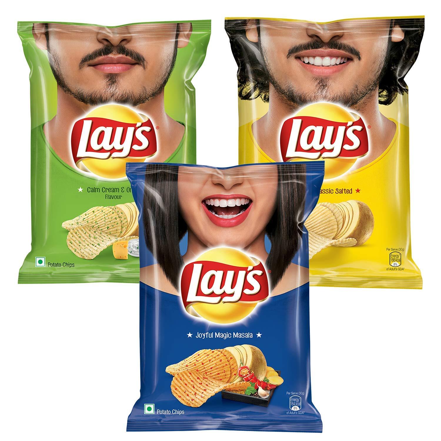 Lay's Lay\'s Potato Chips American Style Cream & Onion Flavour 95 Gm+ Classic Salted 95 Gm+Magic Masala 95 Gm