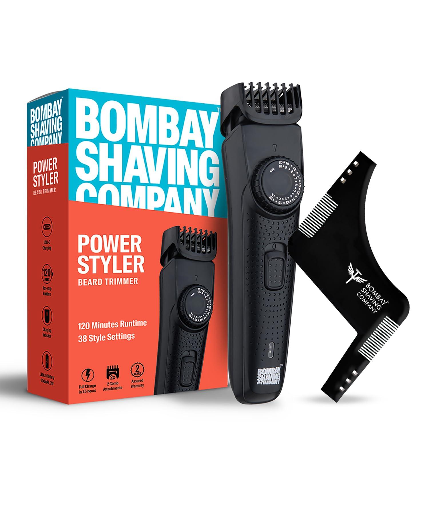 Bombay Shaving Company Bombay Shaving Co Trimmer Men, 2 Yr Warranty, 80Min runtime, 38 length Settings, Flash USB Cable fast Charging (Black) with beard shaper.