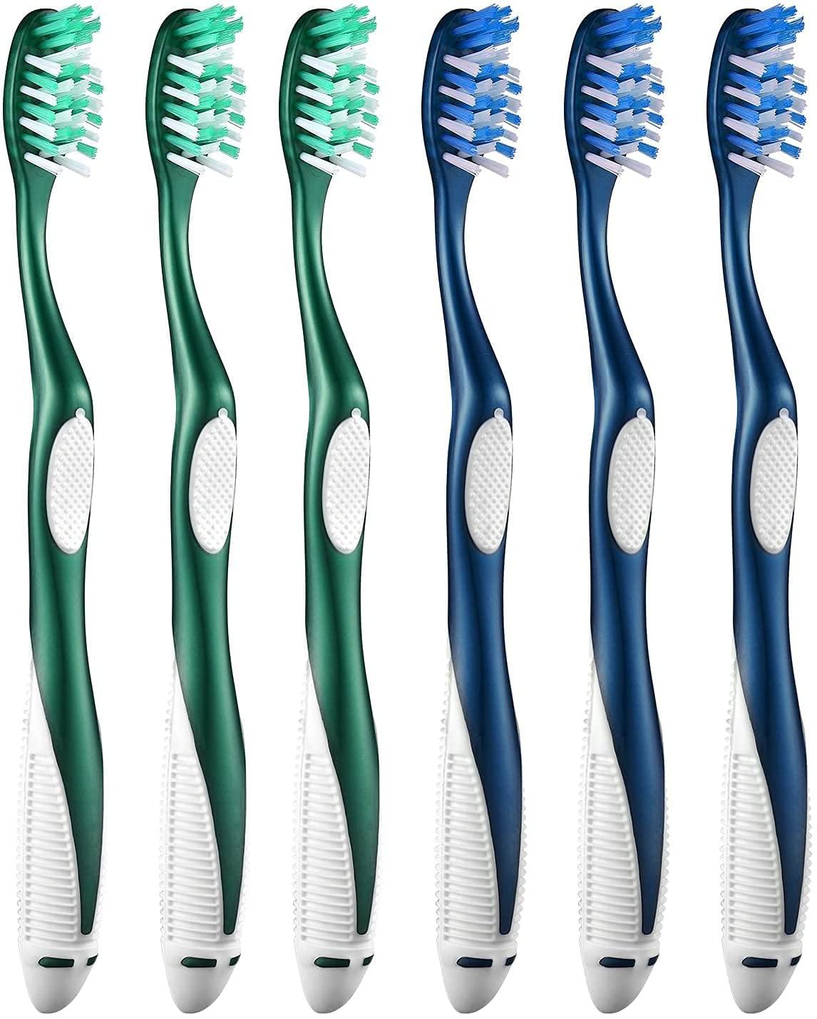 Azonee Firm Toothbrushes for Adults, Cross Hard Bristles, 6 Count