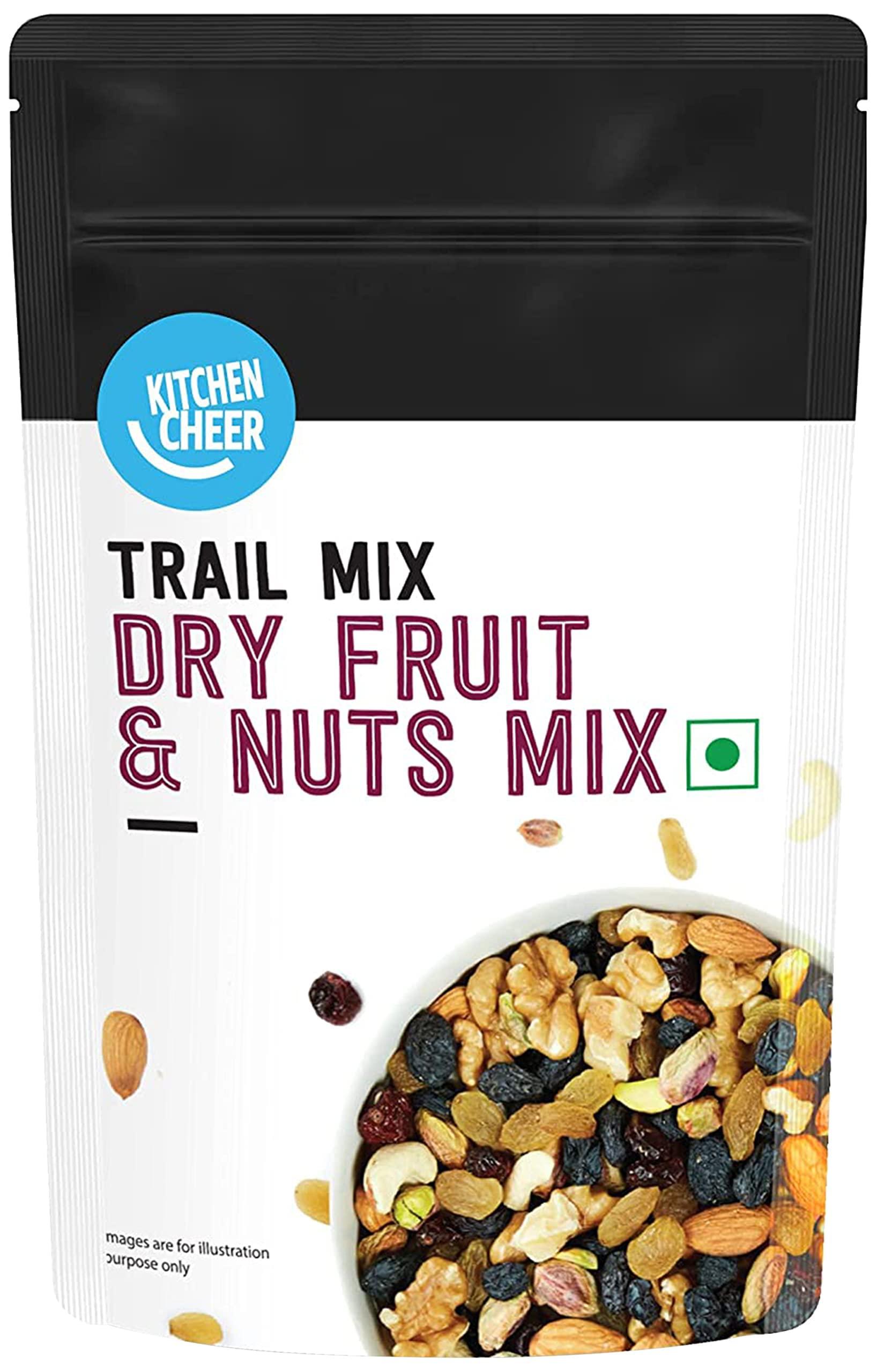 Amazon Brand - Kitchen Cheer Amazon Brand - Kitchen Cheer Dry Fruits and Nuts Mix | 200g Pouch | (Contains Roasted Almonds, Pistachios, Cashews and Walnuts Along With Dried Cranberries, Black Raisins & Indian Raisins)