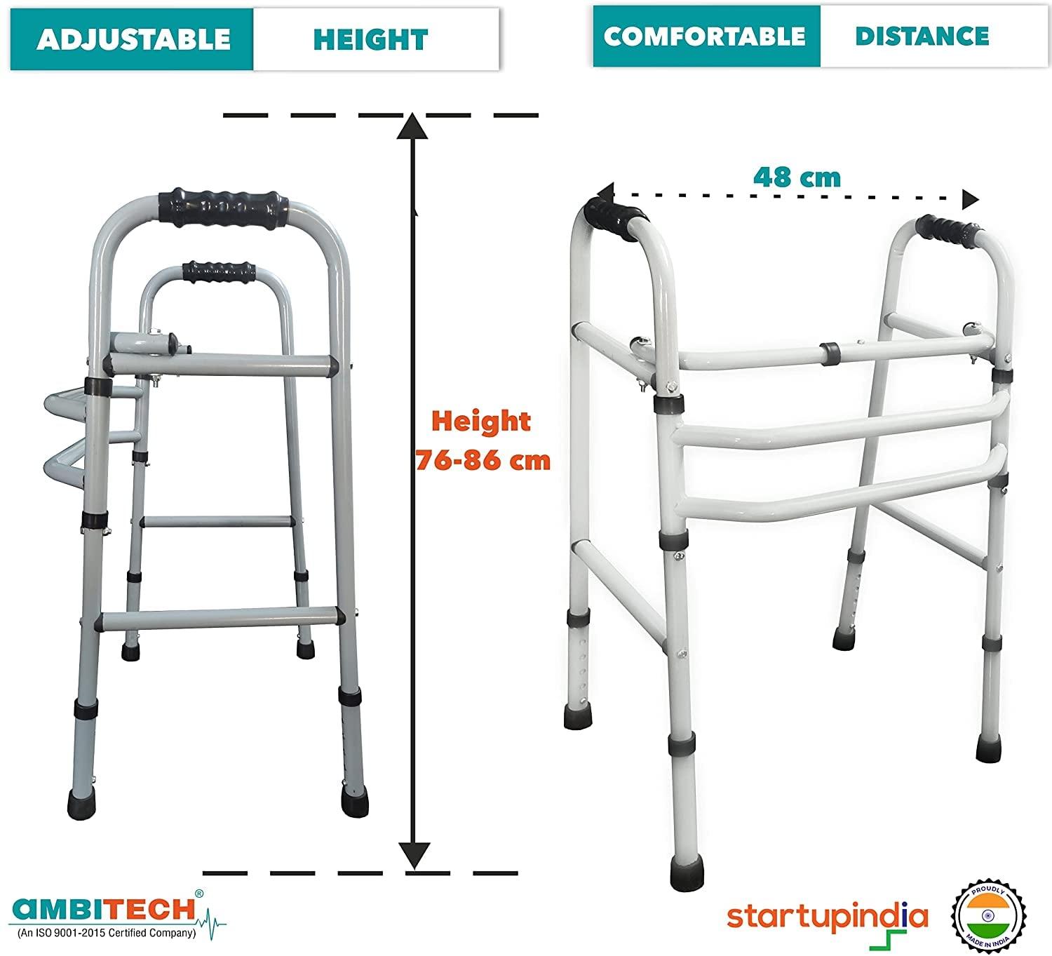 AMBITECH AmbiTech MS Height Adjustable & Double Bar Folding Walker for Adults, Senior Citizens and Patients (Made In India)