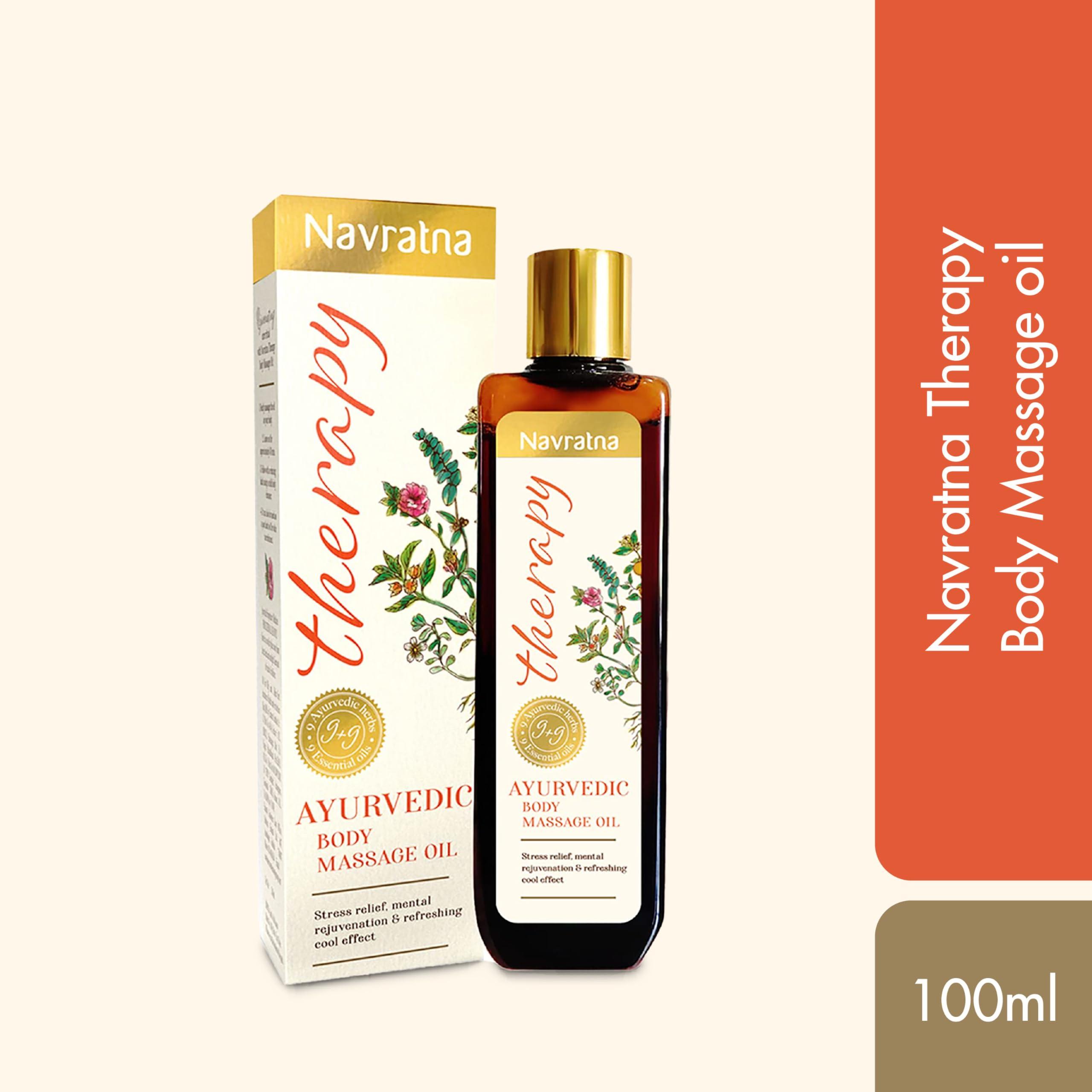 Navratna Navratna Therapy Ayurvedic Body Massage Oil | With Ashwagandha & Orange Oil for Stress Relief & Rejuvenation | Aromatherapy Oil for relieving fatigue | Mood Uplifting | Relaxing Massage Oil for Full Body | For Women & Men, 100ml