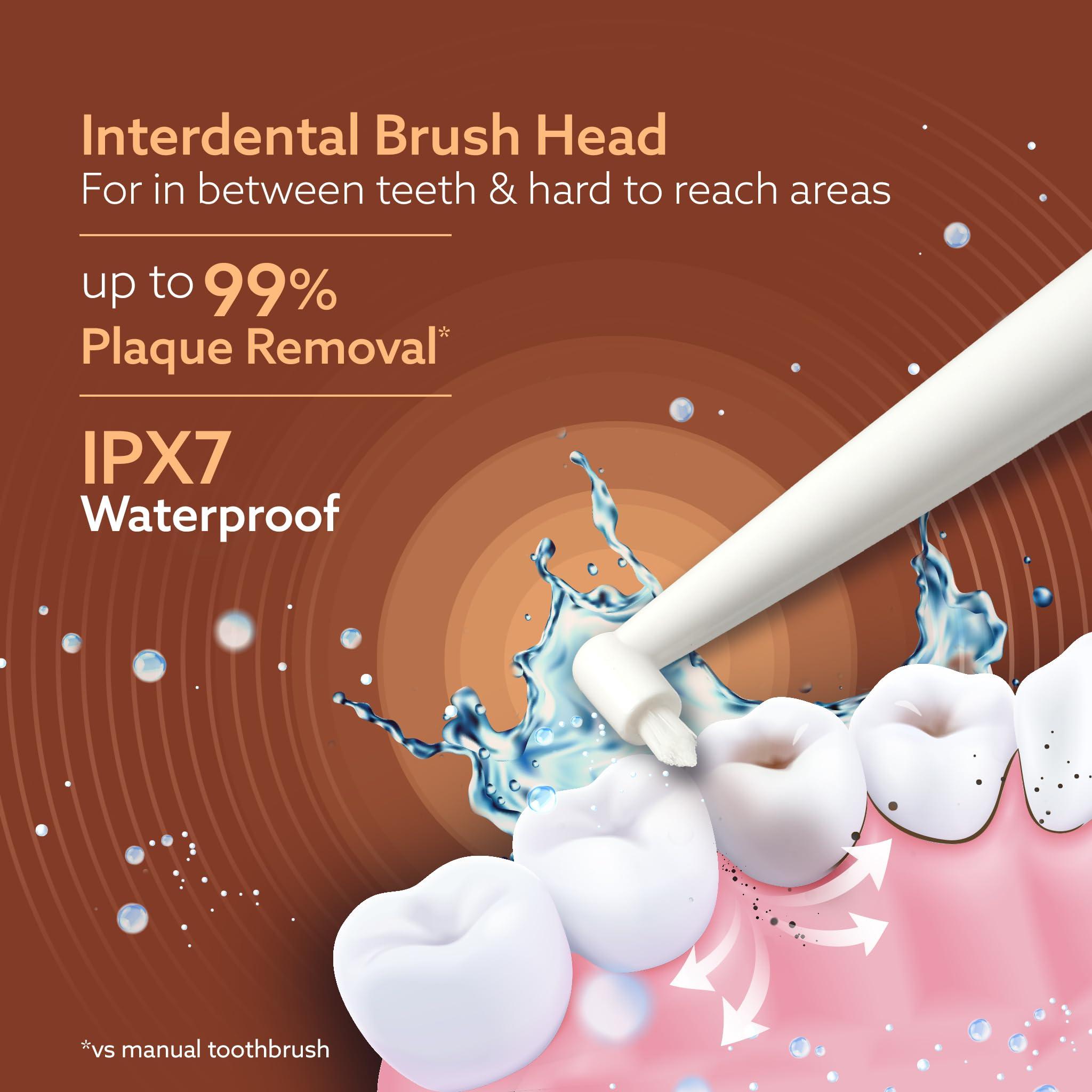 AGARO AGARO Cosmic Plus Sonic Electric Tooth Brush for Adults with 5 Modes, 5 Brush Heads, 1 Interdental Head, Carry Case & Rechargeable with 4 Hours Charge Lasting Up to 25 Days,Power Toothbrush(Rosegold)