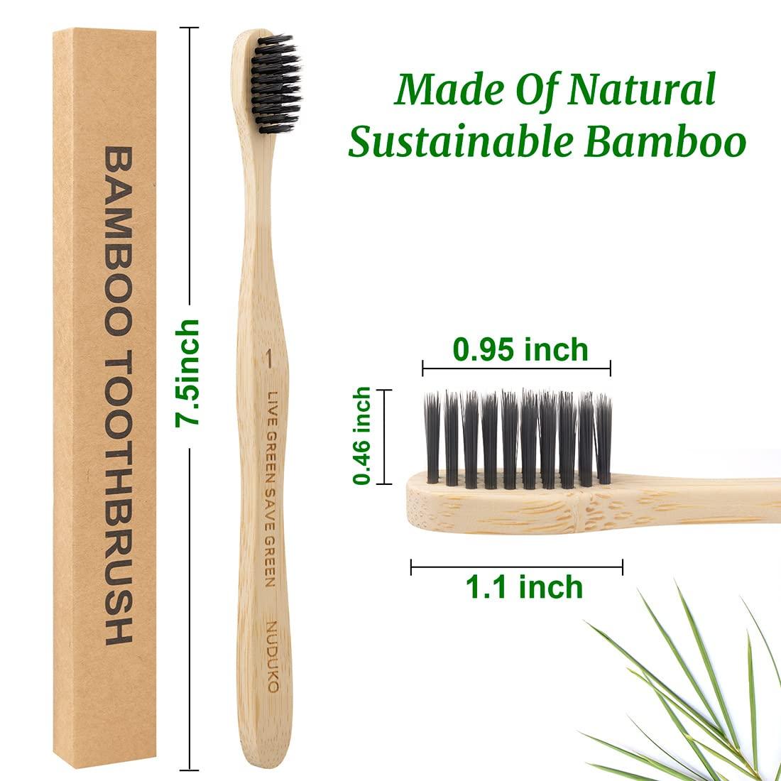 Nuduko Nuduko Adult Bamboo Manual Toothbrushes Soft Bristles, Biodegradable Eco-Friendly Toothbrush 10 Pack, Bpa Free Charcoal Bamboo Tooth Brush, Organic, Natural, Green And Compostable Tooth Brushes