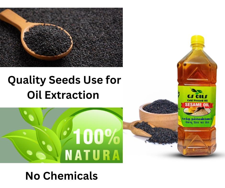 GS OILS GS OILS Cold Pressed Til Oil/Wood Pressed Gingelly Oil/Mara Chekku Nalla Ennai/Cold Pressed Sesame Oil for Kids - 2000 ml (2 Litres)