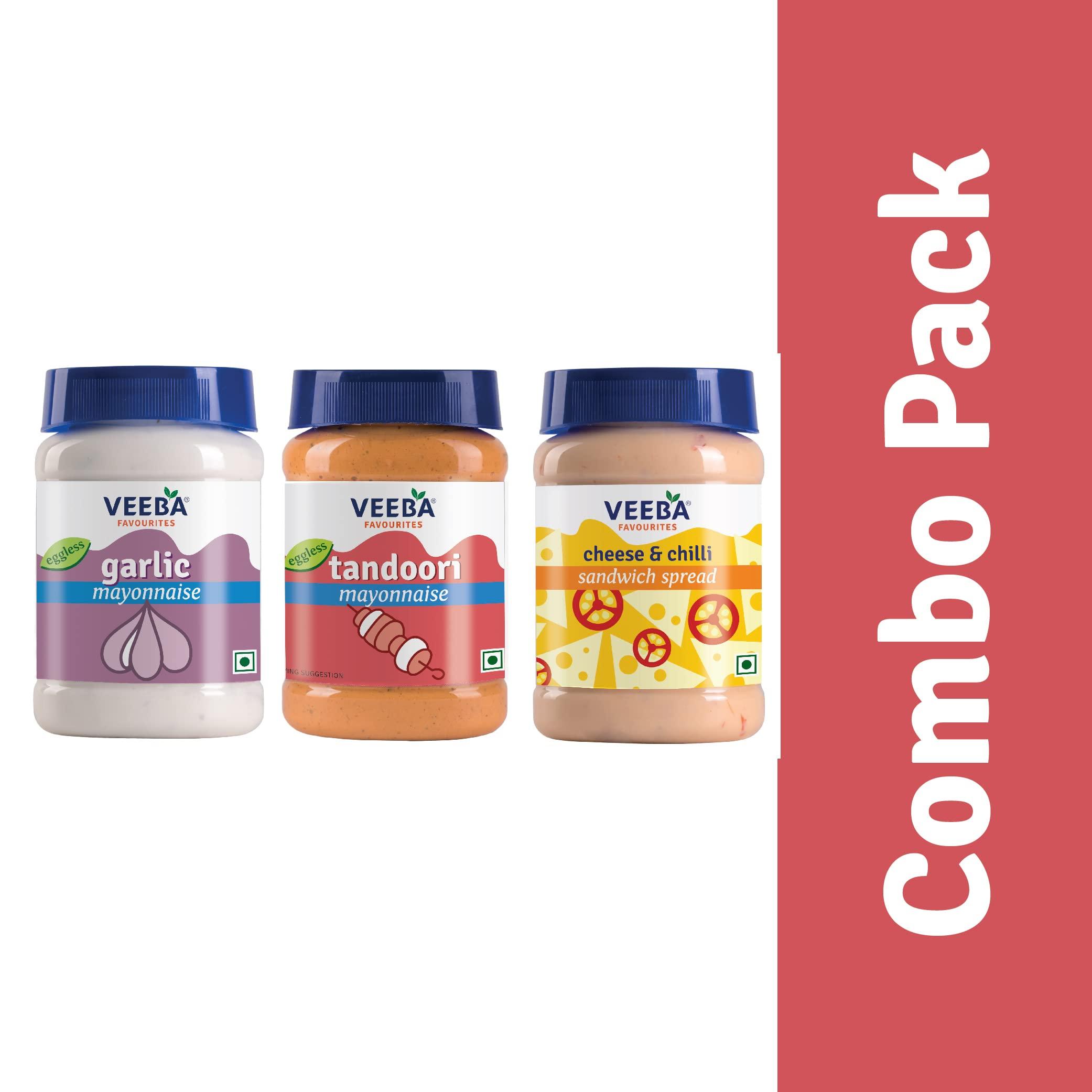 VEEBA VEEBA Garlic Mayonnaise 250 Gram, Tandoori Mayonnaise 250 Gram & Cheese & Chilli Sandwich Spread 250 Gram - Pack of 3