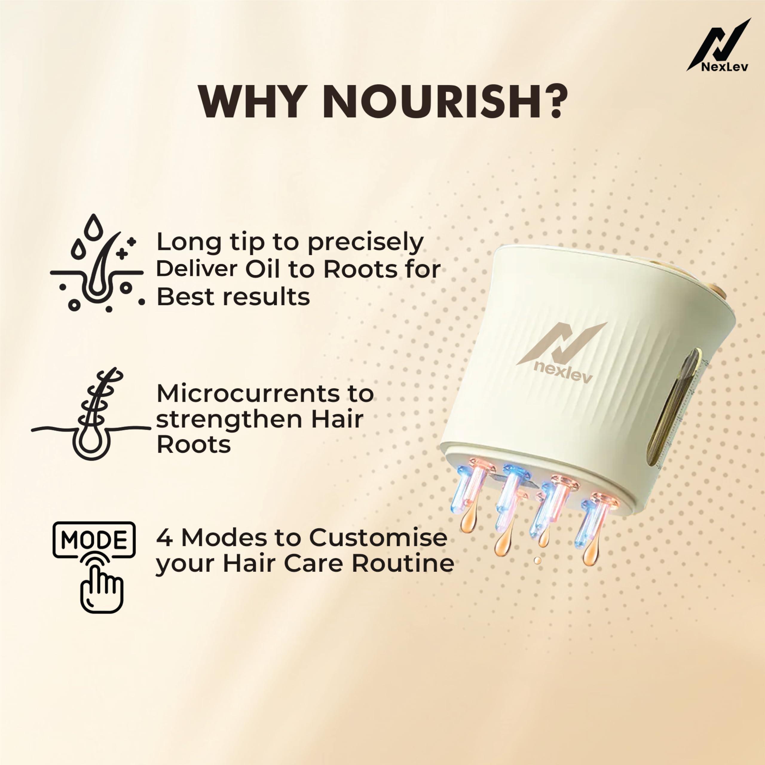 nexlev NexLev Nourish Hair Oil Applicator|Red & Blue Light Therapy|EMS Microcurrent To Boost HairGrowth|10ml Oil Tank| 60 Min Run Time|High-Frequency massage for better absorption| IPX7 Waterproof| EA-01 Pro