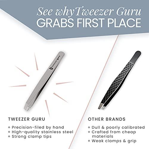 Tweezers Tweezers Set 4-piece - TweezerGuru Stainless Steel Slant Tip and Pointed Eyebrow Tweezer Set - Great Precision for Facial Hair, Ingrown Hair, Splinter, Blackhead and Tick Remover