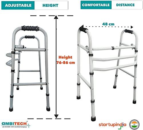 AMBITECH AmbiTech MS Height Adjustable & Double Bar Folding Walker for Adults, Senior Citizens and Patients (Made In India)