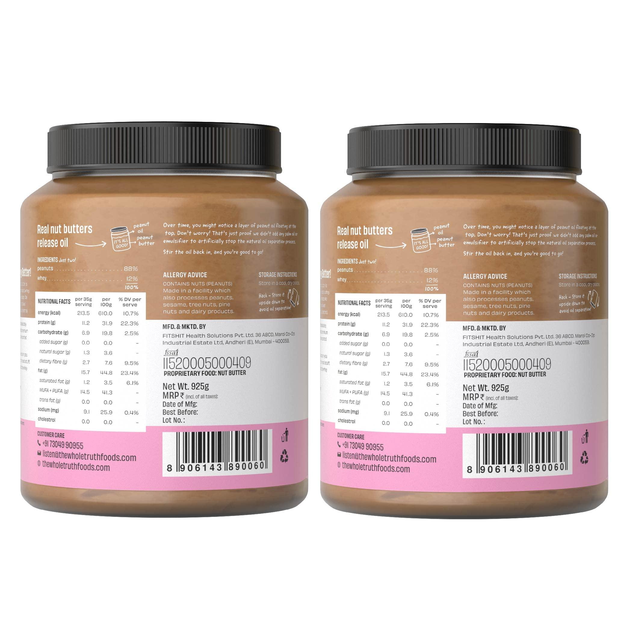 The Whole Truth The Whole Truth - Supersaver | Unsweetened Protein Peanut Butter | Pack of 2 | 1850g | Crunchy | No Added Sugar | No Artificial Sweeteners | Gluten Free | No Preservatives | 100% Natural