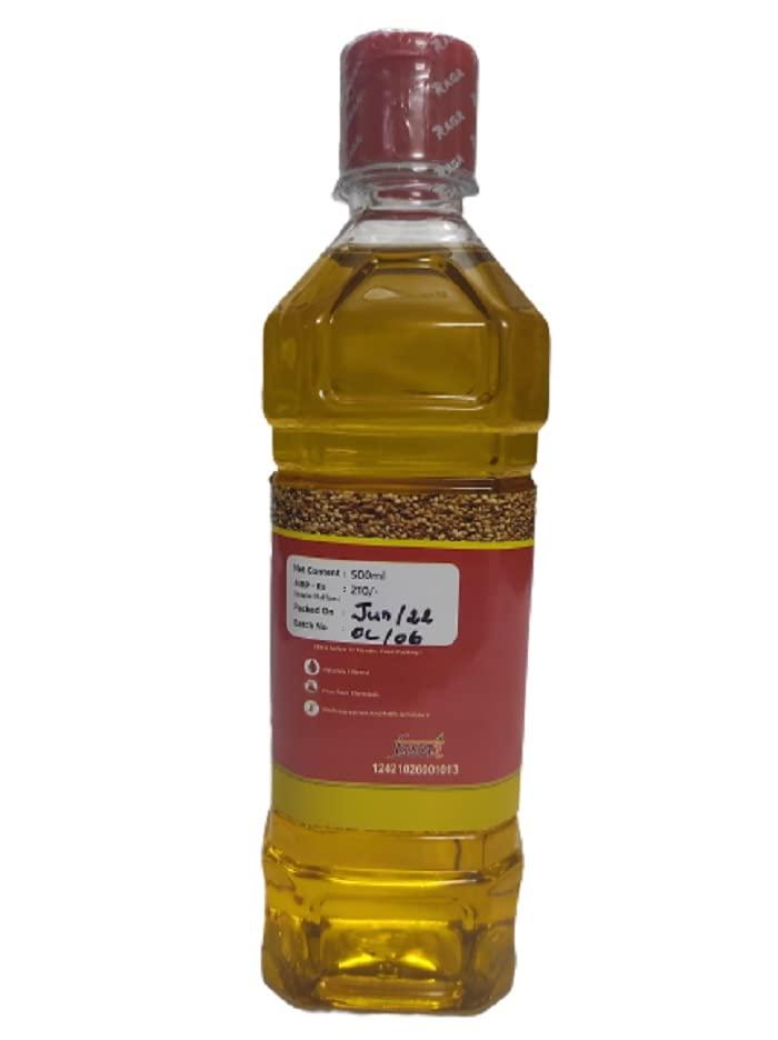RAGA Foods RAAGA Foods Cold Pressed Virgin Sesame (Gingelly) Oil | 100% Natural, Pure & Wood Pressed for Cooking, Haircare, Seasoning, Oil Massage and Oil Pulling (500 ML) | Pack of : (5)
