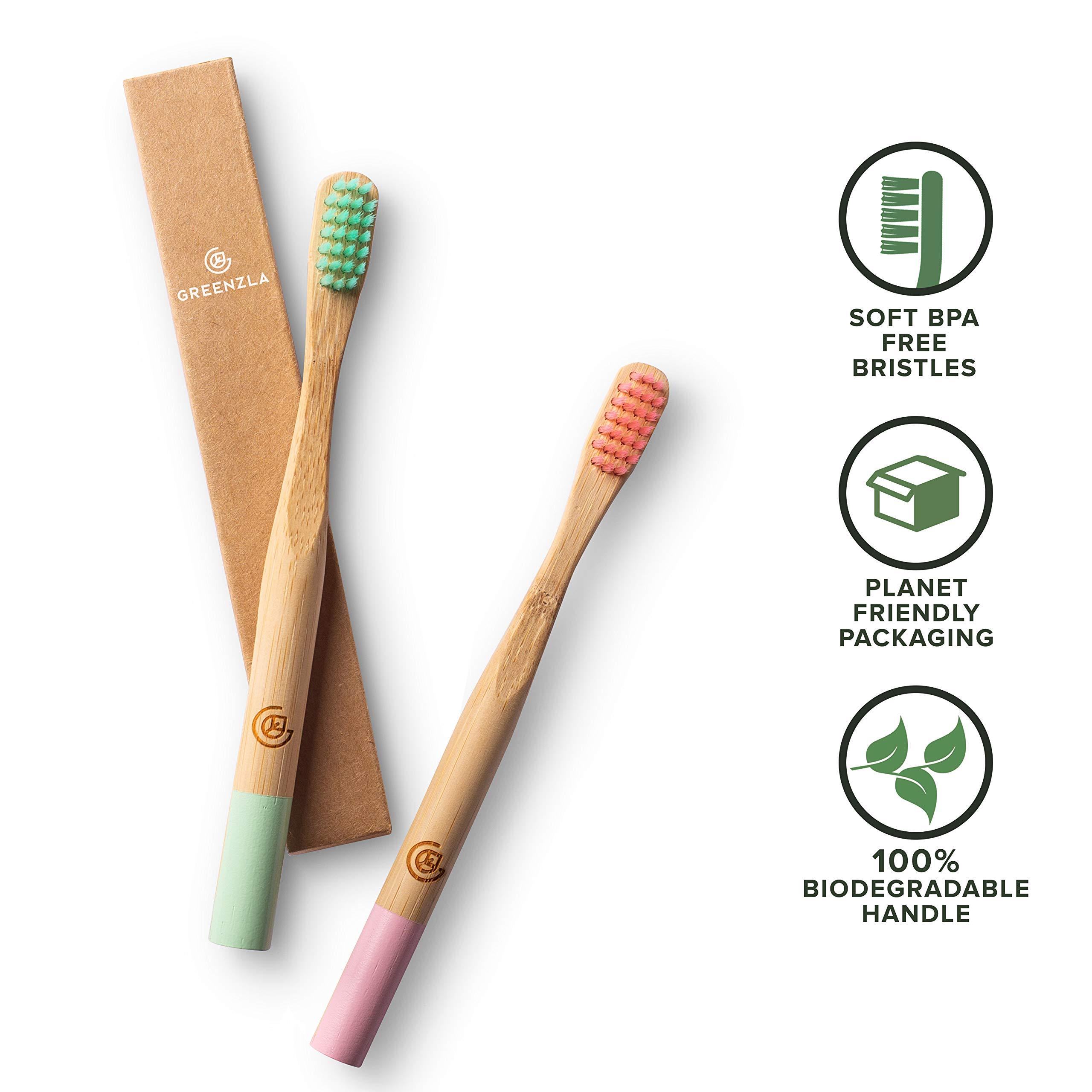 GREENZLA Greenzla Kids Bamboo Toothbrushes (6 Pack) | BPA Free Soft Bristles Toothbrushes | Eco-Friendly, Natural Bamboo Toothbrush Set | Biodegradable, Compostable & Organic Charcoal Wooden toothbrushes