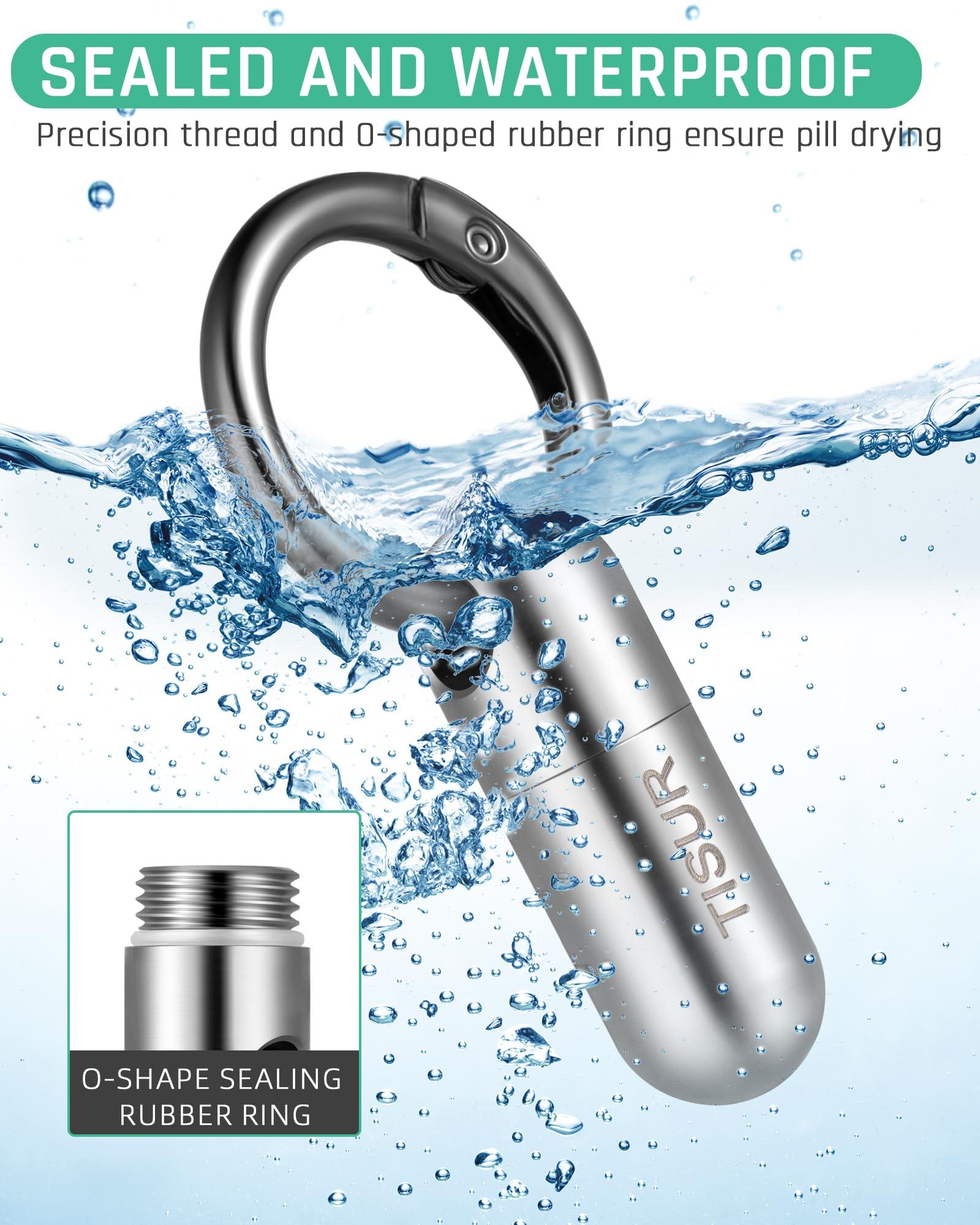 TISUR Micro Keychain Pill Holder.TISUR Titanium Pill Case Waterproof Pill Fob for Emergency Aspirin & Nitroglycerin for Travel Purse Pocket (Tiny)