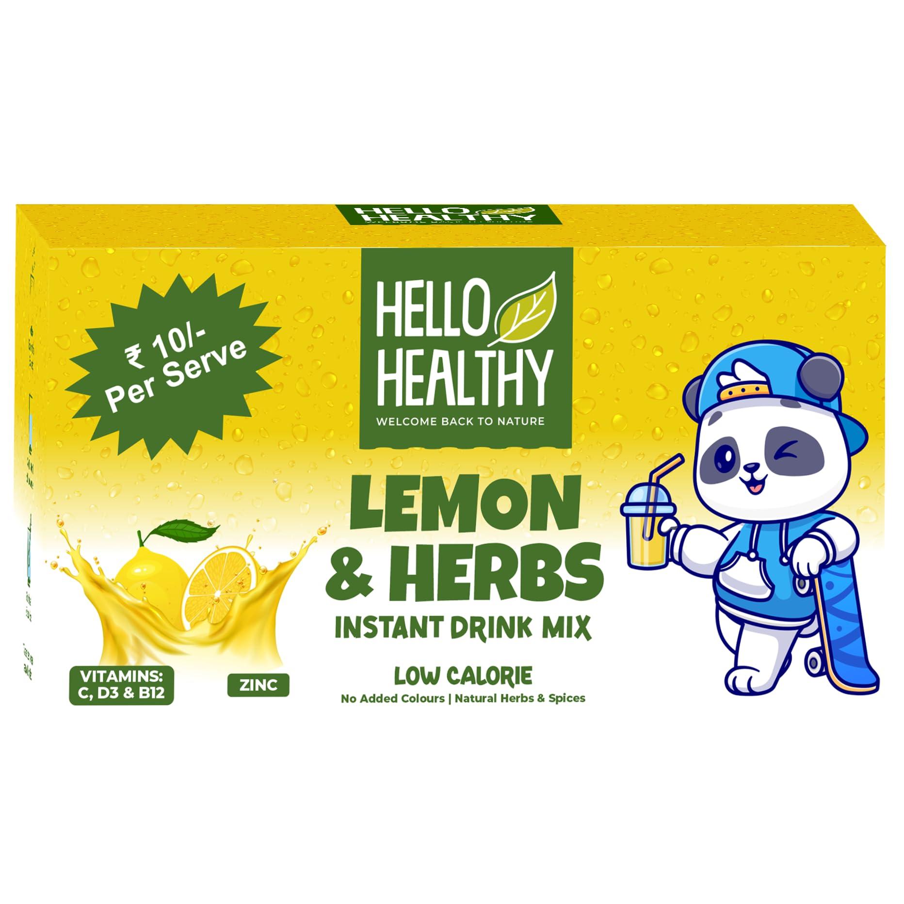 Hello Healthy Hello Healthy Mango & Herbs and Lemon & Herbs Mix Instant Drink Pack of 2 Set (40 Sachets) Nutrition Drink (2x300 g, Mango, Lemon Flavored)