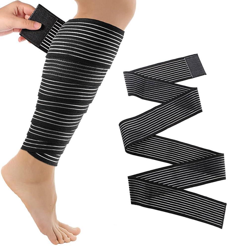 Elegious Extra Long Elastic Knee Wrap Compression Bandage Brace Support for Legs, Plantar Fasciitis, Stabilising Ligaments, Joint Pain, Squat, Basketball, Running, Tennis. (BLACK, 2)
