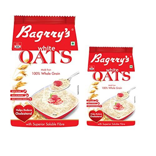 Bagrry's Bagrry's White Oats, 1000g & 200g Combo Pack | Natural Whole Grain | High Soluble Fibre | Protein Goodness | Helps Manage Weight & Reducing Cholesterol | Breakfast Cereal | Plain Oats Pouch