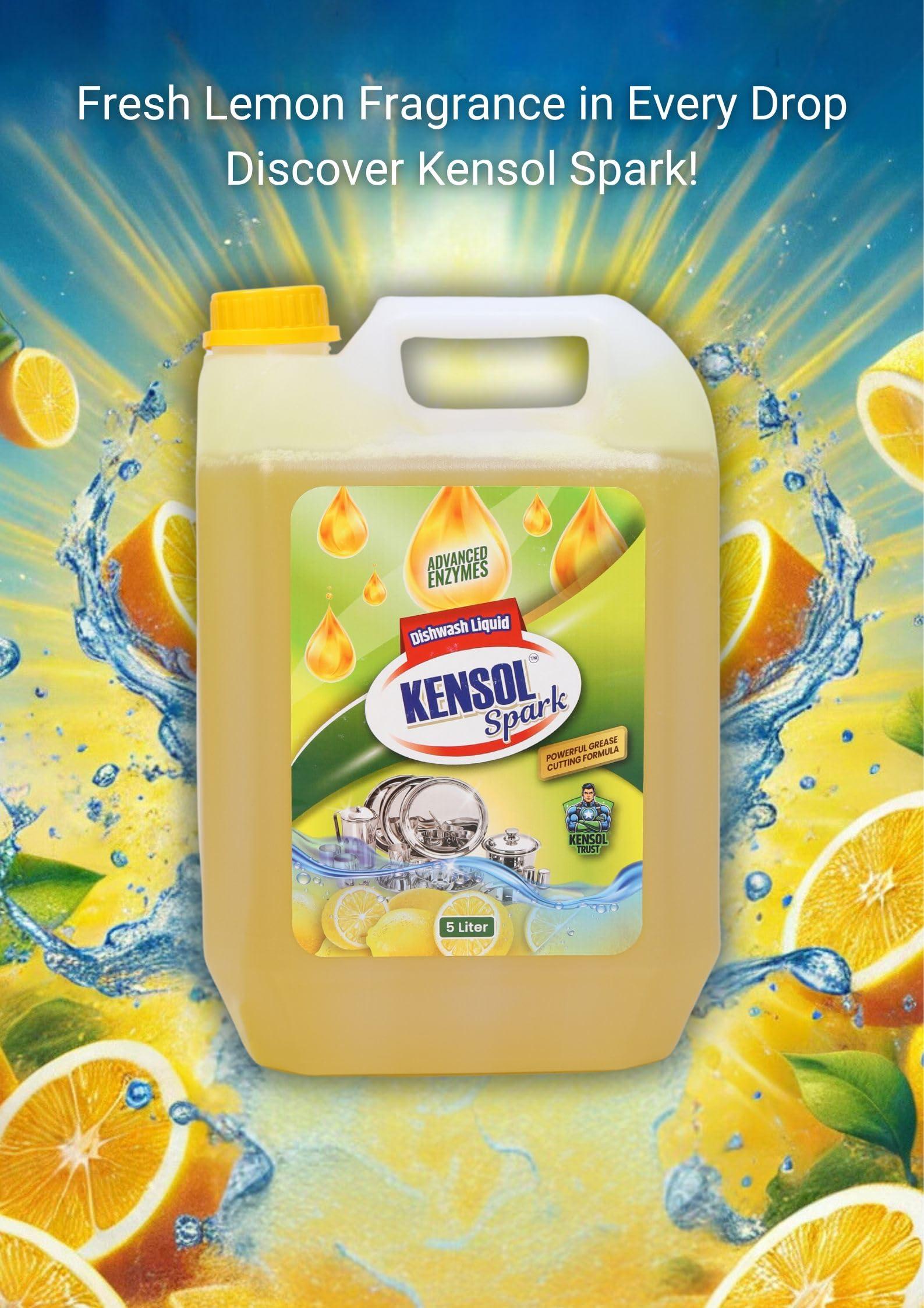 KENSOL Kensol Spark, Powerful Lemon Dishwash Gel 5 Liter - Value Pack with premium greese cutting formula