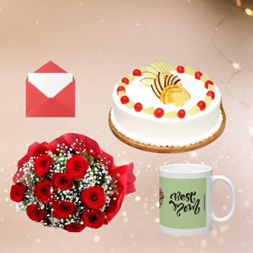 80 ROSE GARDEN 80RoseGarden | Cake for valentine Day | Gift For Someone Special, Lover | Fresh Fruit Cake 500 Grams | 01 Printed Mug | 01 Greeting Card | Next Day Delivery