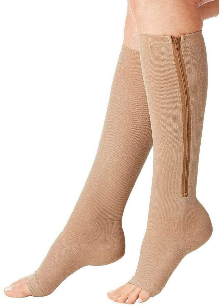 Bliss Times Bliss Times Zip Socks - Zipper Compression Socks Stockings with Open Toe Calf Support Best Support Zipper Stocking for Edema, Swollen, Nurses, Pregnancy Recovery(Set Of 1)