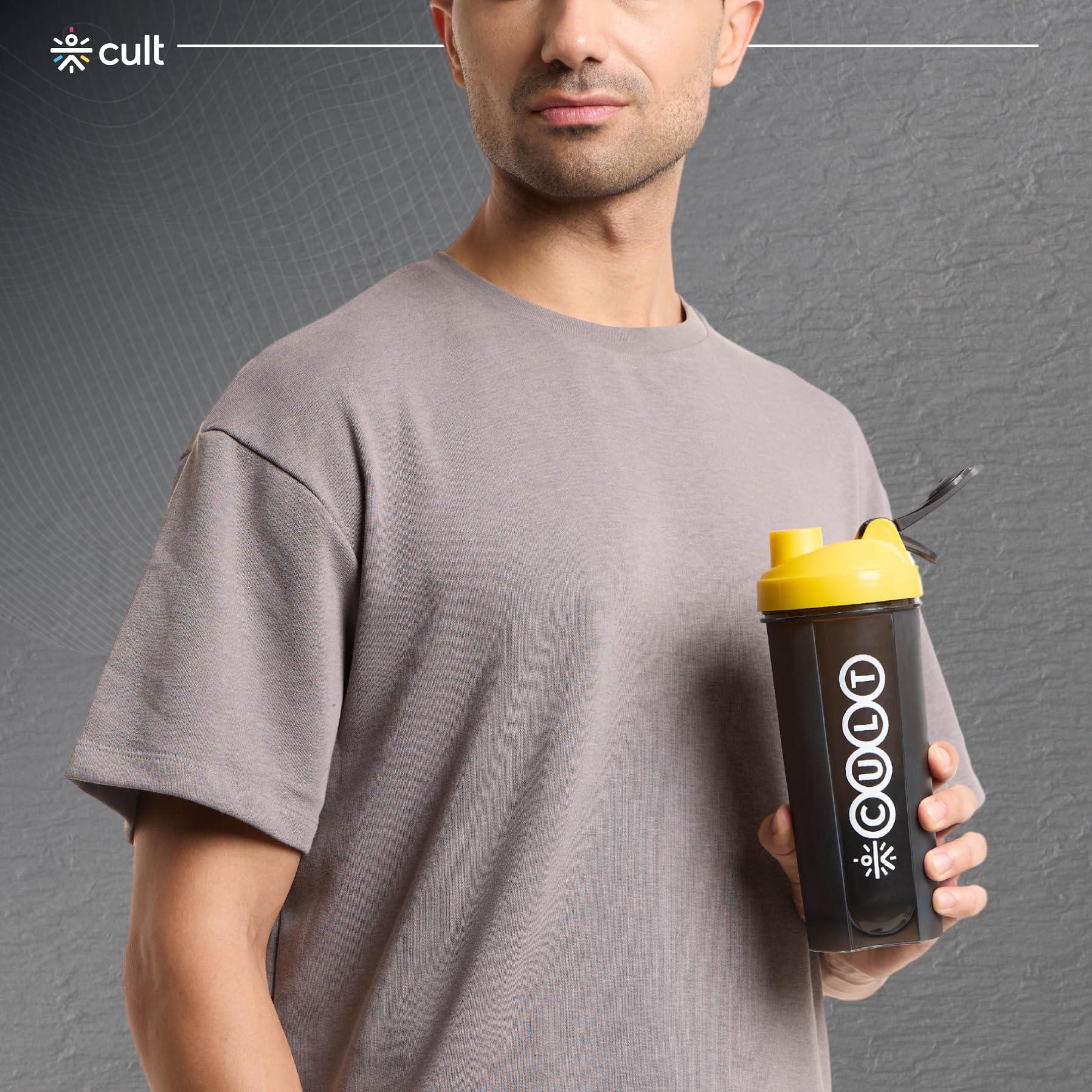 CULT CULT Gym Shaker Bottle | 700ml Shaker Bottle For Protein Shake | Leakproof | Protein Shaker Sipper Bottle | Ideal For Protein, Pre Workout And Gym | Shaker Bottle for Men & Women | Black Yellow