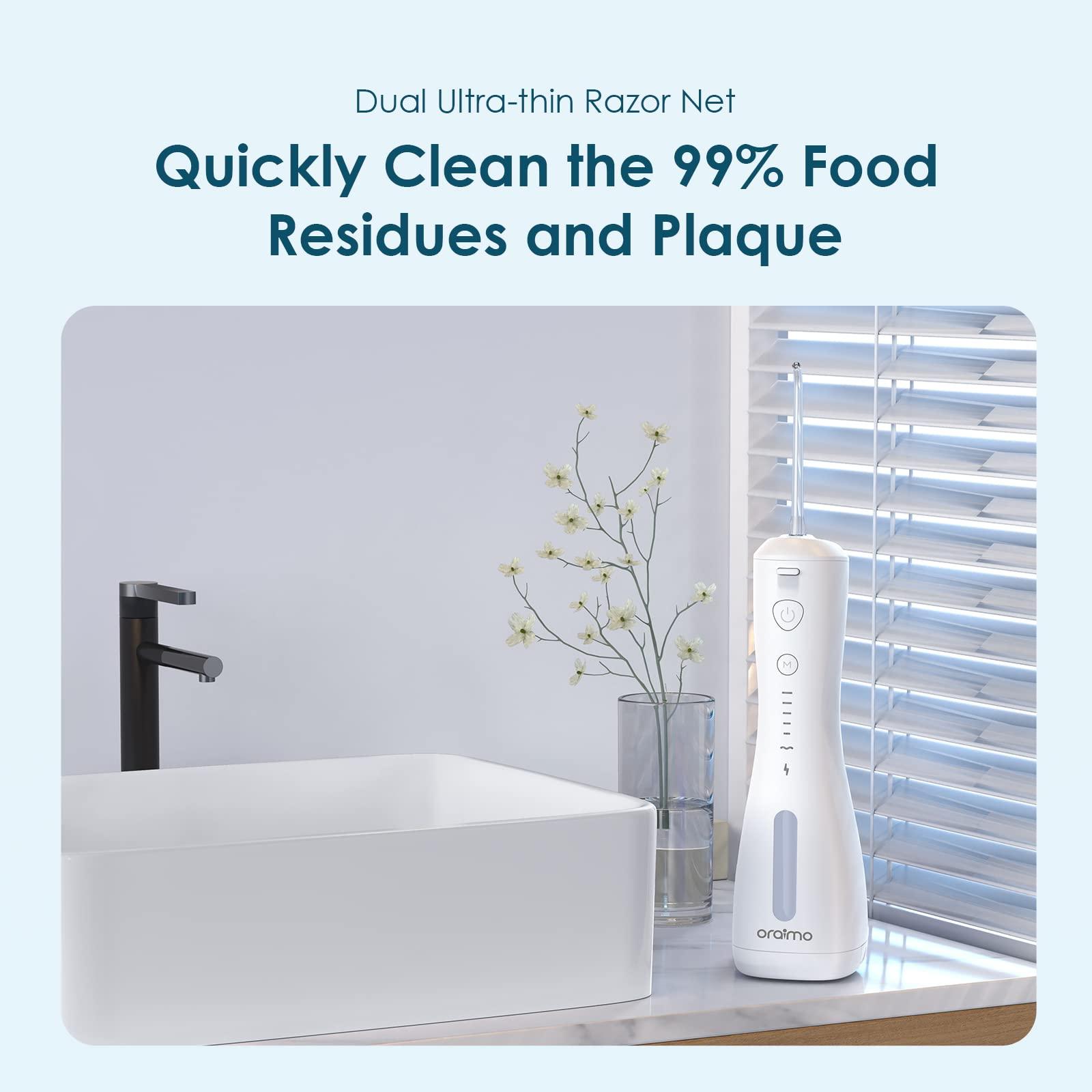 Oraimo Oraimo Power Water Dental Flosser for Teeth,Smart Cordless Oral Irrigator | 220 ml Tank Capacity| 6 Modes Quickly Clean the 99% Food Residues and Plaque| With 4 Functional Jet Nozzles | IPX7 Waterproof Water Flosser