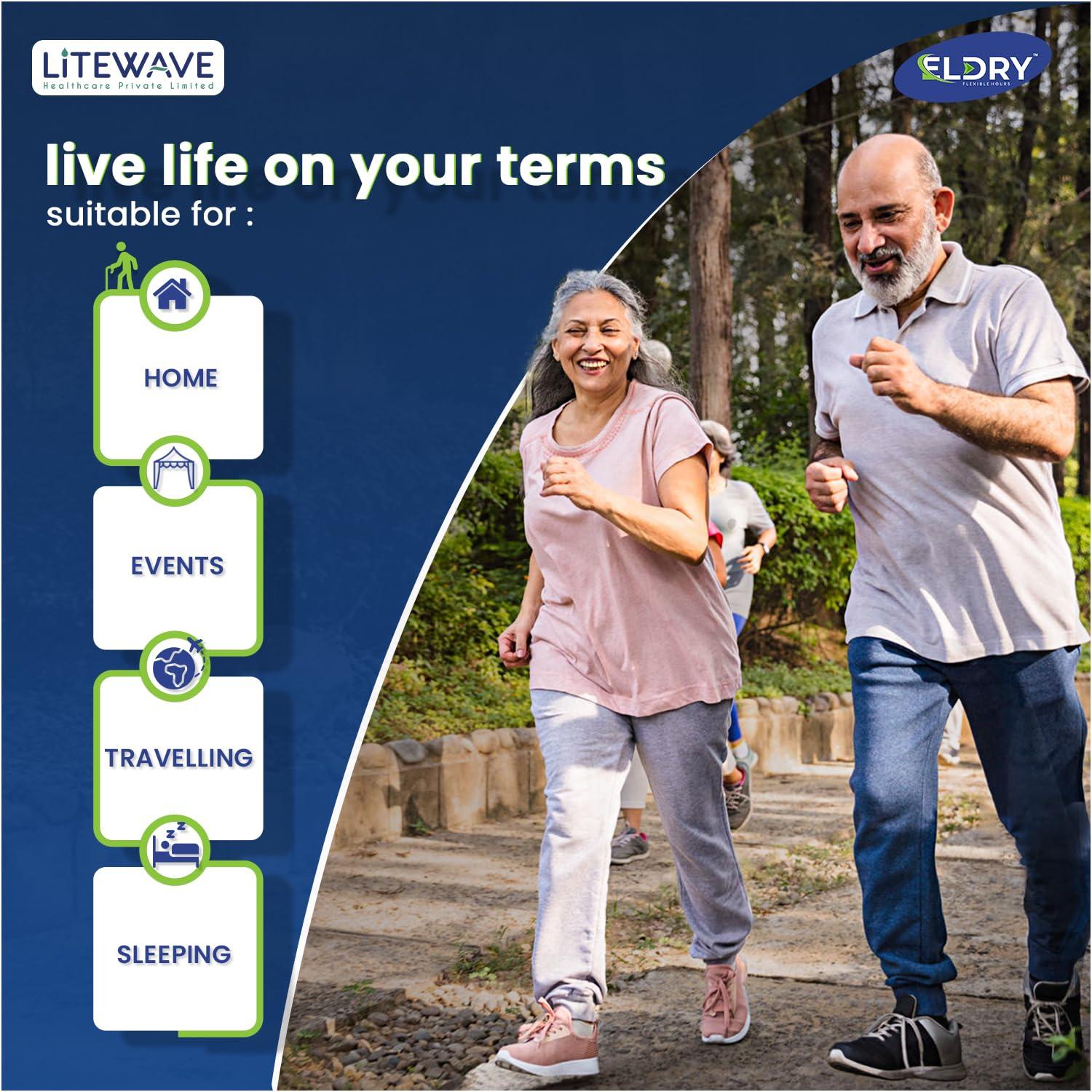 ELDRY Eldry Adult Diaper, Tape Style, Large (L) Size, 60 Count, Unisex, Waist Size (40-60 Inch | 102-152 cm), Super Absorbent Core, Wetness Indicator, Overnight Protection, Pack of 6