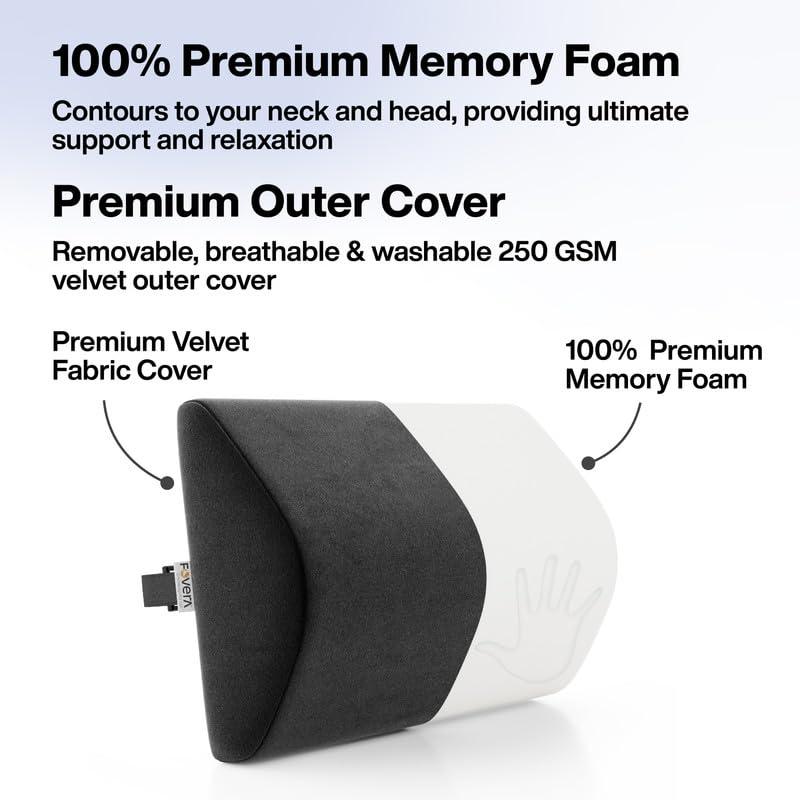 FOVERA FOVERA Car Neck Rest Pillow (Pack of 2) | 2 Years Warranty | Memory Foam Neck Pillow for Car, Car Seat Head Rest Cushion for Neck & Cervical Support - Relieves Neck Pain (Standard, Black)